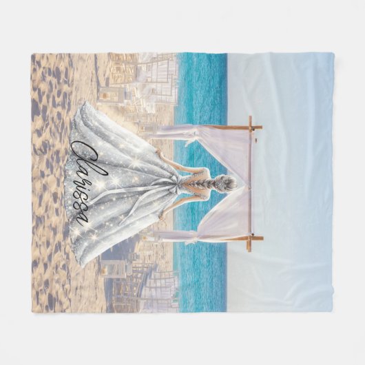 Bruid Bruiloft Dag Strand Bruiloft Elegante Jurk B Fleece Deken (Voorkant (Horizontaal))