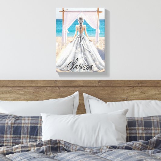 Bruid Bruiloft Dag Strand Bruiloft Fancy Gown Brid Canvas Afdruk (Insitu (Slaapkamer))