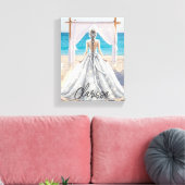 Bruid Bruiloft Dag Strand Bruiloft Fancy Gown Brid Canvas Afdruk (Insitu (Woonkamer))