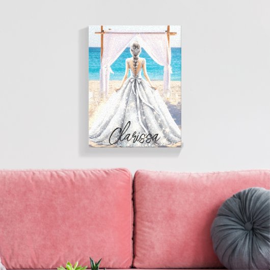 Bruid Bruiloft Dag Strand Bruiloft Fancy Gown Brid Canvas Afdruk (Insitu (Woonkamer))
