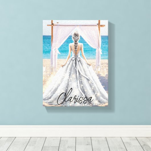 Bruid Bruiloft Dag Strand Bruiloft Fancy Gown Brid Canvas Afdruk (Insitu (Houten vloer))