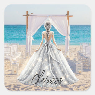 Bruid Bruiloft Dag Strand Bruiloft Fancy Gown Brid Vierkante Sticker