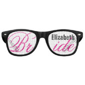 Bruid bruiloft gunst zwart en roze aangepaste naam retro zonnebril (Voorkant)