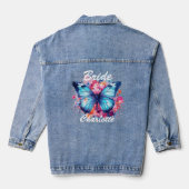 Bruid Bruiloft Vlinder Roze Bloemen Gepersonalisee Denim Jacket (Achterkant)