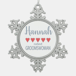Bruid & Bruiloftparty 5 Hart Groomsvrouw Tin Sneeuwvlok Ornament