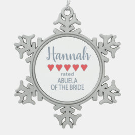 Bruid & Bruiloftsgasten 5 Hart Abuela van de Bruid Tin Sneeuwvlok Ornament