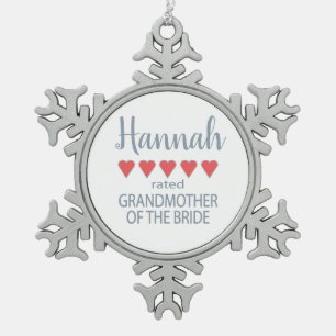 Bruid & Bruiloftsgasten 5 Hart Grootmoeder v/d Bru Tin Sneeuwvlok Ornament
