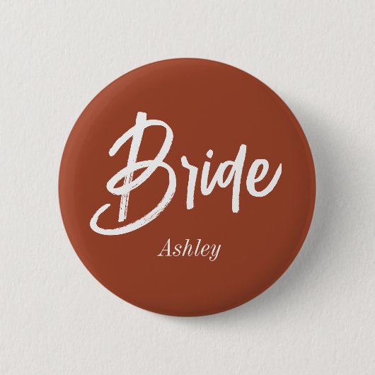 Bruid Bruin Bruiloft Terracotta Script   Ronde Button 5,7 Cm (Voorkant)