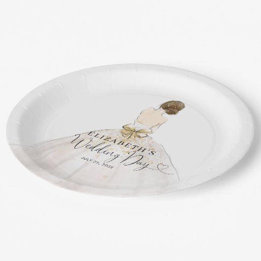 Bruid Brunette Jurk Bloemen Bruids Trouwdag Papieren Bordje (Gekanteld)