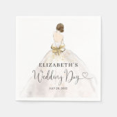 Bruid Brunette Jurk Bloemen Bruids Trouwdag Servet (Voorkant)