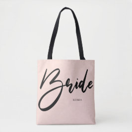 Bruid Chic Roze en Zwarte Handgeschreven Letters Tote Bag