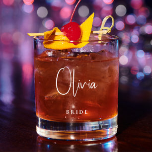 Bruid Chic Script Monogram Bruiloft Whisky Glas