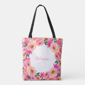 Bruid Chic Script Roze Waterverf Bloem Tote Bag (Achterkant)
