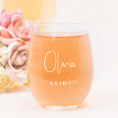 Bruid Chic Witte Script Bruiloft Wijnglas Zonder Voet