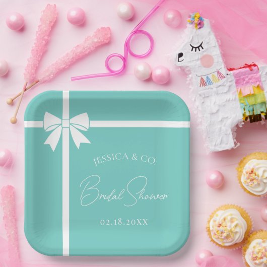 Bruid & Co Elegante Witte Strik Lint Bruiloft Borr Papieren Bordje (Feest)