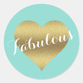 Bruid & Co Gouden Hart Turquoise Blauwe Feestje Ronde Sticker (Voorkant)