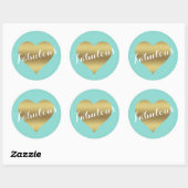 Bruid & Co Gouden Hart Turquoise Blauwe Feestje Ronde Sticker (Vel)