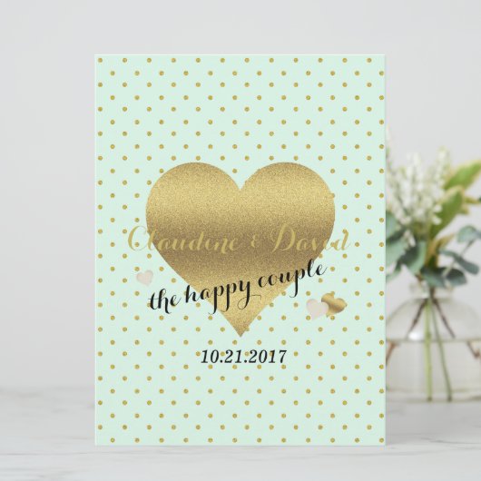 BRUID CO Mint Goud Polka Dot Elegant Huwelijksfees Programmakaart (Staand voorkant)