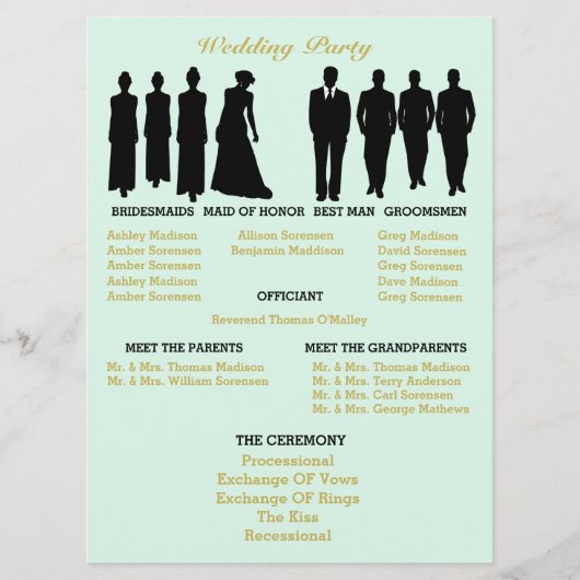 BRUID CO Mint Goud Polka Dot Elegant Huwelijksfees Programmakaart (Achterkant)