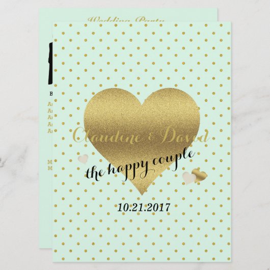 BRUID CO Mint Goud Polka Dot Elegant Huwelijksfees Programmakaart (Voorkant / Achterkant)