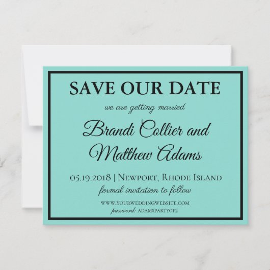 Bruid & Co Wedding Suite Modern Blauwgroen Blauw Save The Date (Voorkant)