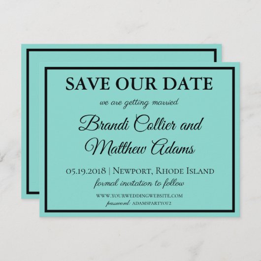 Bruid & Co Wedding Suite Modern Blauwgroen Blauw Save The Date (Voorkant / Achterkant)