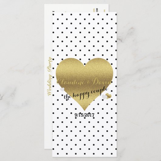 BRUID & CO Wit & Goud Polka Dot Trouwfeest Programmakaart (Voorkant / Achterkant)