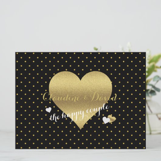 BRUID CO Zwart & Goud Polka Dot Bruiloft Kaart (Staand voorkant)