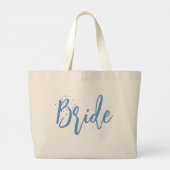 Bruid Cute Leuke Kalligrafie Script Eenvoudig Blau Grote Tote Bag (Achterkant)