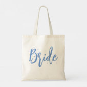Bruid Cute Leuke Kalligrafie Script Eenvoudig Blau Tote Bag (Achterkant)