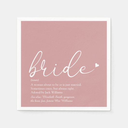 Bruid Definitie Bruidsfeest Blush Roze Schrift Servet (Voorkant)