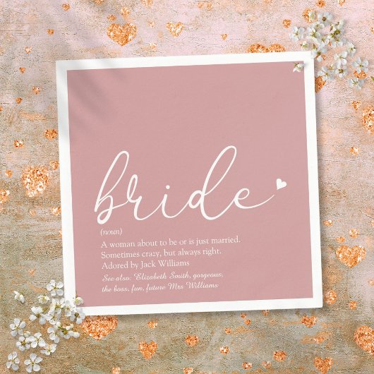 Bruid Definitie Bruidsfeest Blush Roze Script Servet