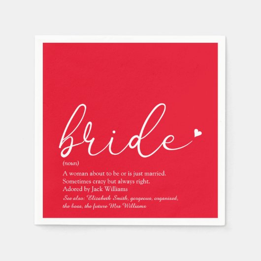 Bruid Definitie Bruidsfeest Chic Script Rood Servet (Voorkant)