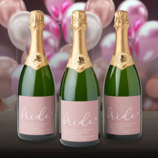 Bruid Definitie Bruidsfeest Roze Script Sparkling Wijnetiket