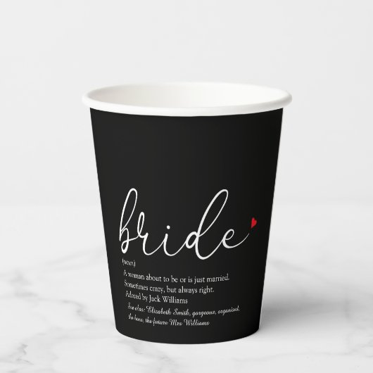 Bruid Definitie Bruidsfeest Zwart En Rood Papieren Bekers (Achterkant)