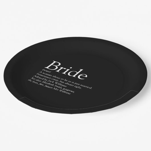 Bruid Definitie Bruidsfeest Zwart en Wit Papieren Bordje (Gekanteld)