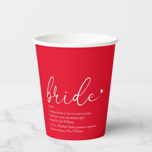 Bruid Definitie Bruiloft Rode Papieren Bekers (Voorkant)