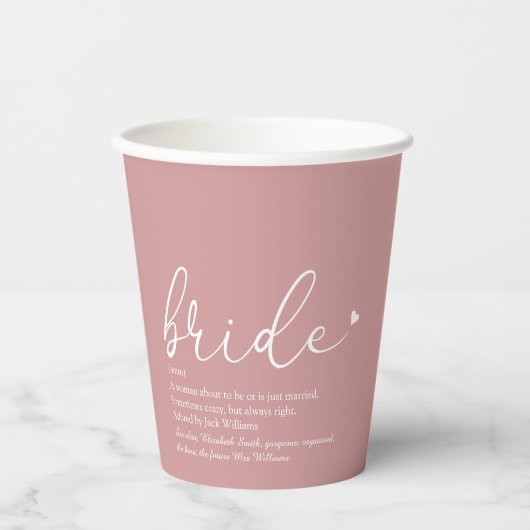 Bruid Definitie Bruiloft Stof Roze Papieren Bekers (Voorkant)