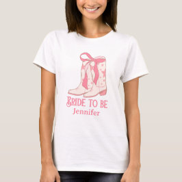 bruid die gaat trouwen, roze cowgirl laarzen vrijg t-shirt