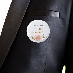 Bruid die gaat trouwen roze gouden bloemige eucaly ronde button 3,2 cm
