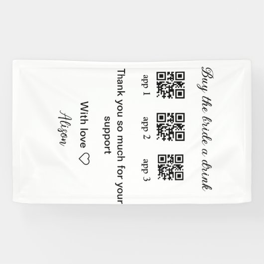 bruid drankje aanbieden QR-code scannen dank je we Spandoek (Horizontaal)