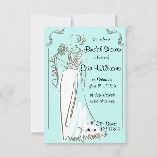 Bruid Dress Sketch Bruids Douche Uitnodiging (Voorkant)