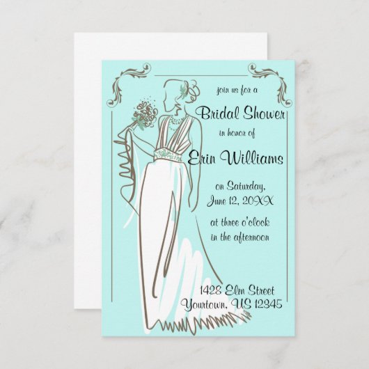 Bruid Dress Sketch Bruids Douche Uitnodiging (Voorkant / Achterkant)
