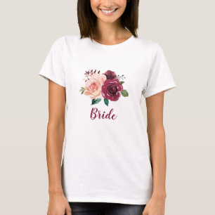 Bruid Dusty Roos Bourgondië Floral bruiloft T-shirt