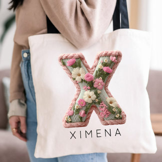 Bruid | Elegant Bloemstuk Initiaal Monogram Bruids Tote Bag
