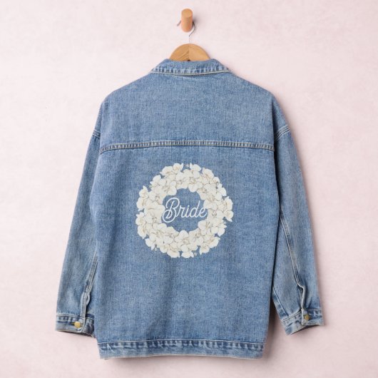 Bruid Elegant Wit Bloemen Bruiloft Script Denim Jacket (Hangar)