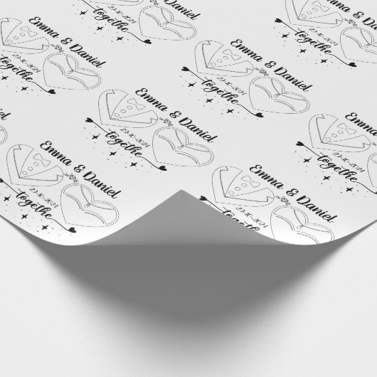 bruid en bruidegom aangepaste naam script huwelijk cadeaupapier (Hoek)