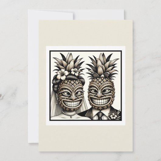 Bruid en bruidegom Aloha Ananas Tiki Hoofd Bruilof Kaart (Achterkant)