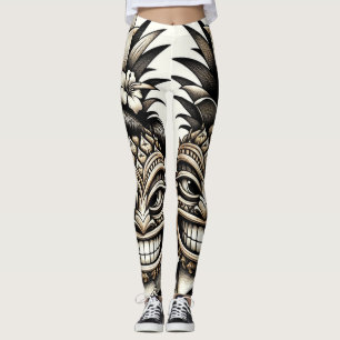 Bruid en bruidegom Aloha Ananas Tiki Hoofd Bruilof Leggings