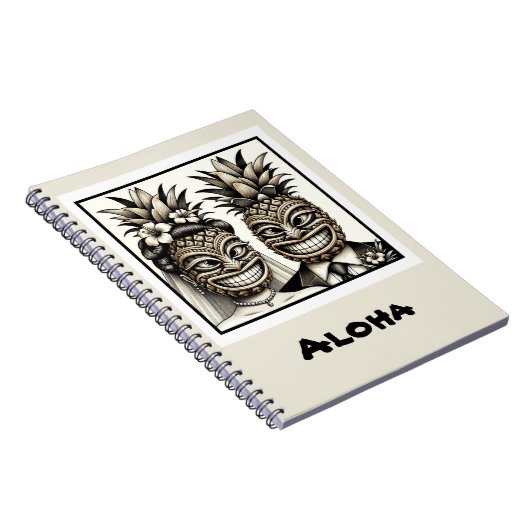 Bruid en bruidegom Aloha Ananas Tiki Hoofd Bruilof Notitieboek (Rechterzijde)
